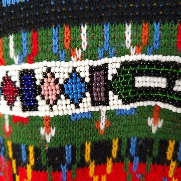 Vintage Afrika Sweater Womens Size Small Red 80s BeaDazzle Abstract Beaded - Picture 3 of 6